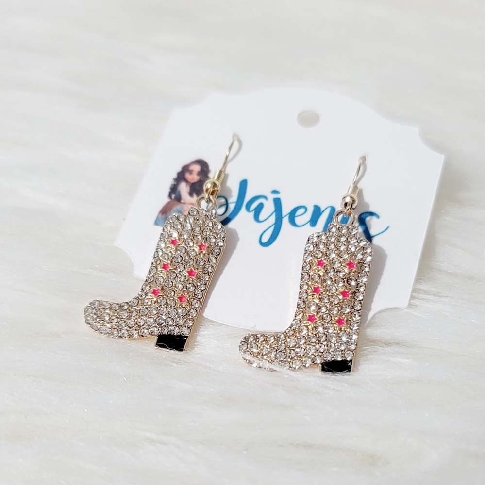 NWT- cowgirl rhinestone boots earrings